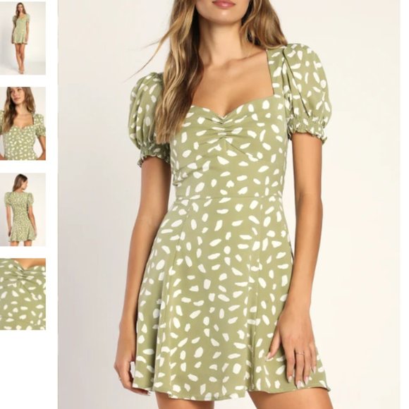 Lulu's Green Puff Sleeve Mini Sundress for Casual Occasions - Picture 2 of 4